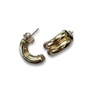 Thick gold-tone double half circle post earrings